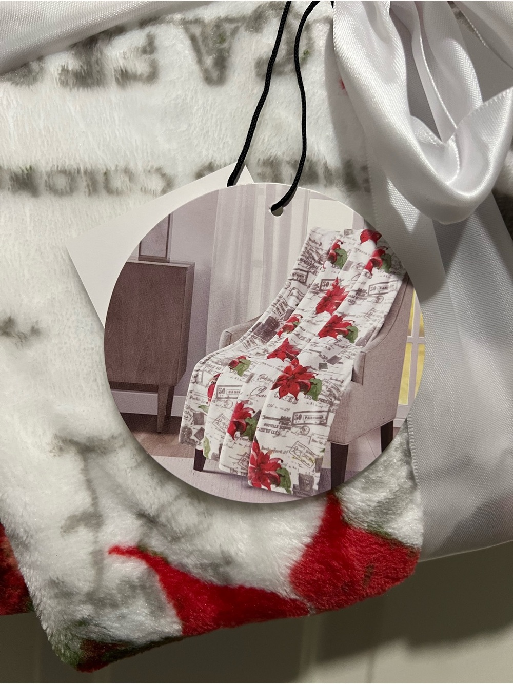 Hobby Lobby Red & White Poinsettia Plush Throw Blanket
